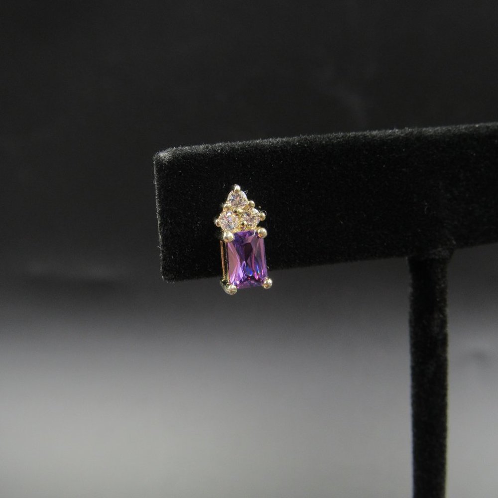 Sterling Silver Gold Plated Rectangle Purple Cz E… - image 3